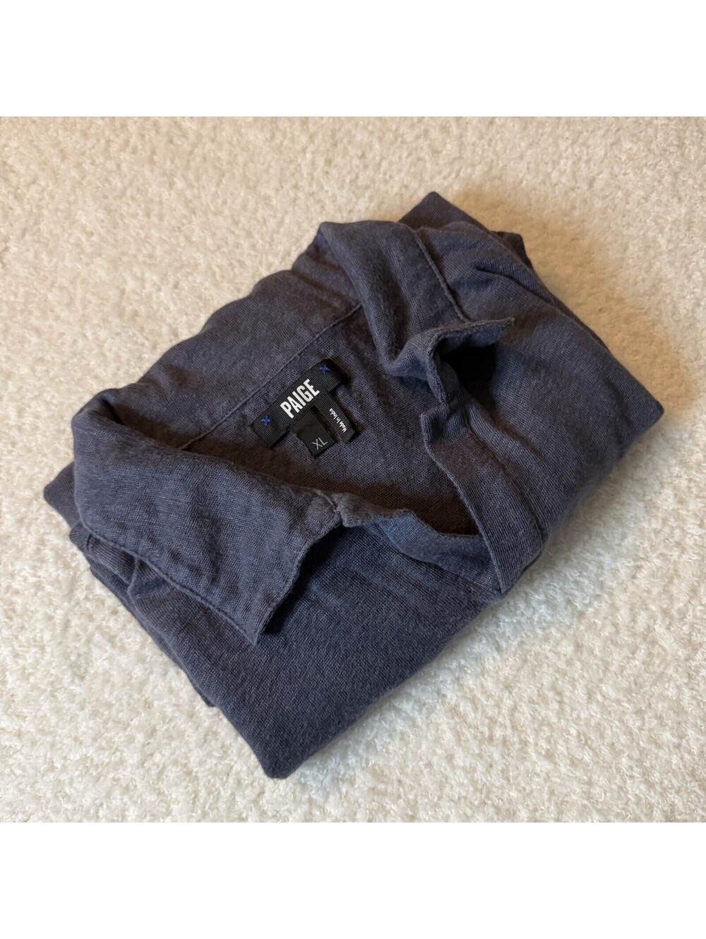 PAIGE Men’s XL 100% Linen Polo Shirt Royal Haze Blue Short Sleeve Lightweight